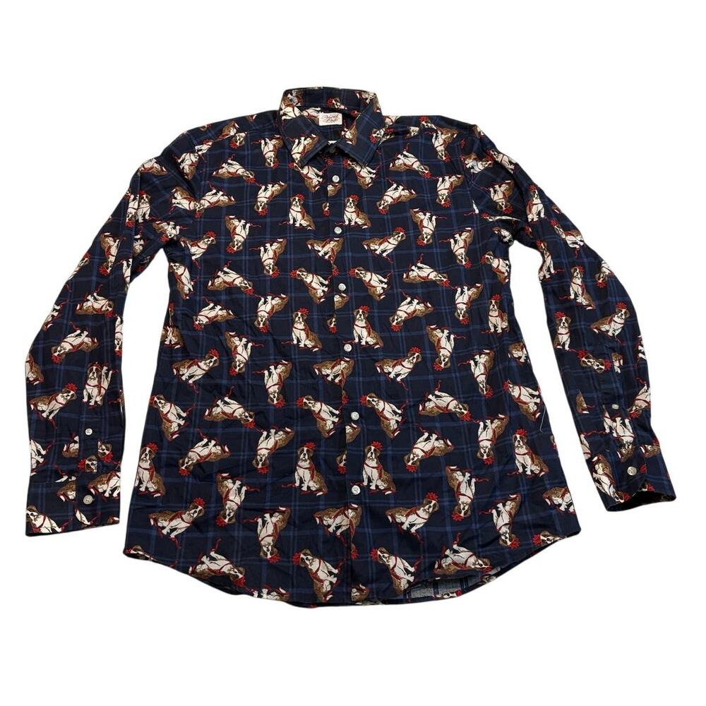 North Pole Trading Co Christmas Button Down Long Sleeve Dog with Bows Mens Large
